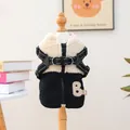 Gilet chaud en polaire pour chien avec harnais intégré et broderie B noir et blanc - XS / Hauts / Patchwork Noir et Blanc