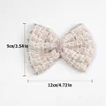 Cute beige tweed bow pet hair clip with pearls and rhinestones measuring 12x9cm - Tweed Bowknot Clip-Beige