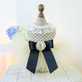 Elegant cream pet fairy tulle dress with black satin bow and pearl collar detail - XS (Within 1.5kg) / Top And Bottom / Miss Coco Wedding Dress