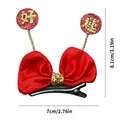Red bow pet hair clip with golden Good Luck characters for festivals 8.1cm x 7cm - 1pc Lucky Bow Hair Clip