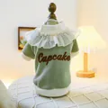 Detail of sage green pet cupcake sweatshirt with white mesh ruffle collar and embroidery - XS-Bust 30cm, Length 20cm (Approx 1-1.5kg) / Cupcake Sweatshirt Style (Top) / Green