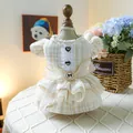 Elegante vestito scozzese beige per animali con pizzo e gonna in tulle per gatti - Tweed Crema Gabrielle