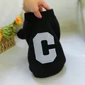Detail view of a black pet hoodie featuring a sparkling silver glitter letter C embroidery - XS-Bust 30cm, Length 20cm (Approx 1-1.5kg) / Letter C Sweatshirt Style (Top) / Black