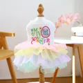 Colorful My 1st Easter dog dress with multi-layered macaron tulle skirt and embroidery - XS / Easter Egg Mesh Dress