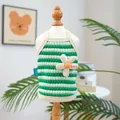 Groene gestreepte huisdier vest met popcorn textuur en witte bloem decoratie - Zomerbloem Vest - Groen Wit