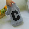 Gray pet sweatshirt for dogs and cats featuring a black letter C embroidery patch - XS-Bust 30cm, Length 20cm (Approx 1-1.5kg) / Letter C Sweatshirt Style (Top) / Gray
