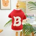 Red pet sweatshirt featuring a large plush white letter B embroidery for dogs and cats - XS-Bust 30cm, Length 20cm (Approx 1-1.5kg) / Letter B Sweatshirt Style (Top) / Red