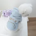 Light blue waffle knit dog hoodie with gold paw embroidery for small white dogs - Plan A Hoodie - Blue / XS (Weight 1.5kg)
