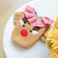 Primer plano del chaleco de Navidad para mascotas en vellón marrón con cuello de cuadros - XS / Abrigo de Piel con Cuello de Cuadros - Reno / Pecho 30cm Longitud 20cm