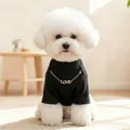Close-up of black ribbed pet sweater featuring a golden LOVE letter pendant chain - XS (Weight 1.5kg) / Tops / Black - LOVE Necklace Style