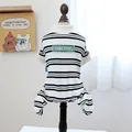 Striped black and white pet jumpsuit on wooden display stand for small dogs and cats - XS-Bust 30cm, Length 20cm (Approx 1-1.5kg) / Black and White Striped Home Wear