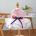 Pink and white pet princess dress with a large bow and layered mesh skirt on hanger - XS-Bust 30cm, Length 20cm (Approx 1-1.5kg) / Petti Princess Dress - Pink Top