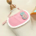 Pink plush pet bib with white pom-pom trim and mint bunny ear appliqué for cats - Pink Rabbit Style