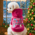 Detail of rose red Christmas pet hoodie with embroidery on a Bichon Frise dog - XS-Bust 30cm, Length 20cm (Approx 1-1.5kg) / Red Christmas Bell Hoodie