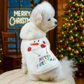 White plush dog sweater with snowman embroidery and Merry Christmas text in holiday setting - S-Chest 35 Length 25cm Approx. 2-3kg / Christmas Fleece - Sweet Smile Snowman