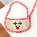 Christmas reindeer pet bib with beige fleece fabric and red white plaid straps - Christmas Reindeer Style (Beige)