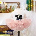 Elegant white knit pet dress with pink tulle skirt and pearl velvet bow detail - XS (Within 1.5kg) / Top And Bottom / Anna Tutu Skirt