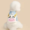 Sudadera azul para mascotas con bordado de vaca y anillo en D para correa de perros - M-Pecho 40 Largo 30cm Aprox. 3.5-4kg / Vaca Moo Moo / Azul y Blanco