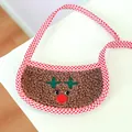 Brown reindeer plush pet bandana with red white checkered trim and pompom nose - S / Christmas Reindeer Style (Brown)