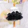Elegant pet princess dress with white lace bodice and a large black sequin bow decoration - XS (Within 1.5kg) / Top And Bottom / No. 19 Wedding Dress