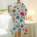 Beige dog pajamas with cartoon prints and a functional metal D-ring leash attachment - XS-Bust 30cm, Length 20cm (Approx 1-1.5kg) / Fairy Tale Kingdom