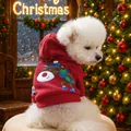 Close-up of a white dog wearing a red Christmas reindeer hoodie in a festive setting - XS-Bust 30cm, Length 20cm (Approx 1-1.5kg) / Reindeer with Scarf Christmas Hoodie