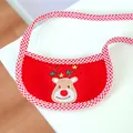 Red Christmas pet bib with reindeer embroidery and red-white checkered ribbon trim - Christmas Reindeer Style (Red)