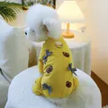 Yellow pet jumpsuit with bear embroidery and bow ties on a ribbed knit fabric - XS-Bust 30cm, Length 20cm (Approx 1-1.5kg) / Yellow Bear Home Wear