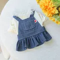 Süßes Haustier-Outfit mit cremefarbenem Spitze-Top und blauem Denim-Kleid mit Herz-Detail - XS / Herzschlag Denim
