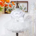 Elegant white satin pet dress with lace embroidery and a large bow on a mannequin - XS (Within 1.5kg) / Top And Bottom / Pearlescent Wedding Dress