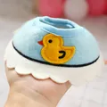 Blue pet bandana with yellow duck embroidery and white wavy edge for cats or small dogs - Blue Little Duck Style