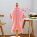 Pink ribbed knit pet jumpsuit with turtleneck for small dogs and cats in cozy home setting - Plain Pink Home Wear