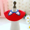 Red festive pet bib with blue trim and cute pink ear accents for dogs and cats - Cartoon Animal (Cat Style)
