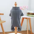 Gray ribbed knit pet jumpsuit for dogs and cats with four-leg design in indoor setting - Plain Gray Home Wear