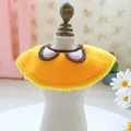 Yellow pet felt bib with decorative ears and fuzzy ball trim for cat or dog party - Cartoon Animal (Bear Style)