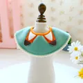 Mint green felt pet bib with colorful cat ear pattern and white pom-pom trim - Cartoon Animal (Fox Style)