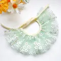 Green lace pet bandana with white daisy prints and gold glitter for dogs and cats - Green Flower Mesh Style