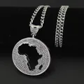 Silberne Hip-Hop-Halskette mit hohlgeformtem Afrika-Anhänger und feinem Strass-Besatz - Panzerkette / Silber