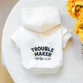Gemütlicher cremefarbener Haustier-Hoodie mit Trouble-Maker-Aufdruck für Hunde und Katzen - XS / Trouble Maker Druck / Gebrochenes Weiß