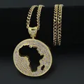 Hip-Hop-Gold-Halskette mit eisigem, hohlem, rundem Afrika-Kartenanhänger - Panzerkette / Gold