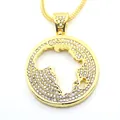 Vergoldete hohle runde Afrika-Karte Anhänger Kette mit funkelnden weißen Strasssteinen - Fuchsschwanzkette / Gold