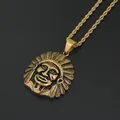 Gold Indian chief warrior pendant on a classic rope chain with antique relief finish - Rope Chain Necklace / Antique Gold
