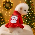 Rotes Weihnachts-Hundekleid mit Schneemann-Stickerei und Rüschensaum für den Winter - XS / Schneemann Weihnachten Rotes Kleid