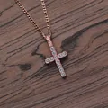 Close-up of rose gold Ankh cross pendant with micro-paved zircons on a wooden background - Pendant Only (Without Chain) / Rose Gold