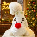 Christmas dog hoodie in cream fleece with reindeer antlers and red pompom nose - XS / Tops / White Red Nose Reindeer Short Outfit