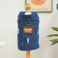 Trendy denim pet vest with metal D-ring and leather patch for small dogs and cats - XS / Denim Blue