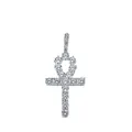 Silver tone Ankh cross pendant necklace iced out with pavé set cubic zirconia stones - Ankh Cross With Cuban Chain / Silver