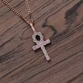 Men's hip hop copper necklace with rose gold micro-pave zircon Ankh cross pendant - Ankh Cross With Cuban Chain / Rose Gold