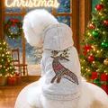Gray pet hoodie with elk embroidery and white pom-pom detail for Christmas - XS / Light Reindeer Christmas Hoodie