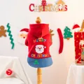 Festive red pet hoodie with Santa Claus embroidery and Merry Christmas lettering - XS / Merry Christmas Outfit Red Santa